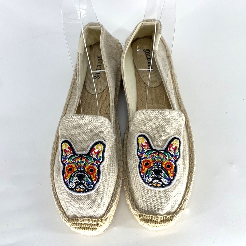 Soludos Frenchie Embroidered Platform Smoking Slipper (Sand) coastal size 9